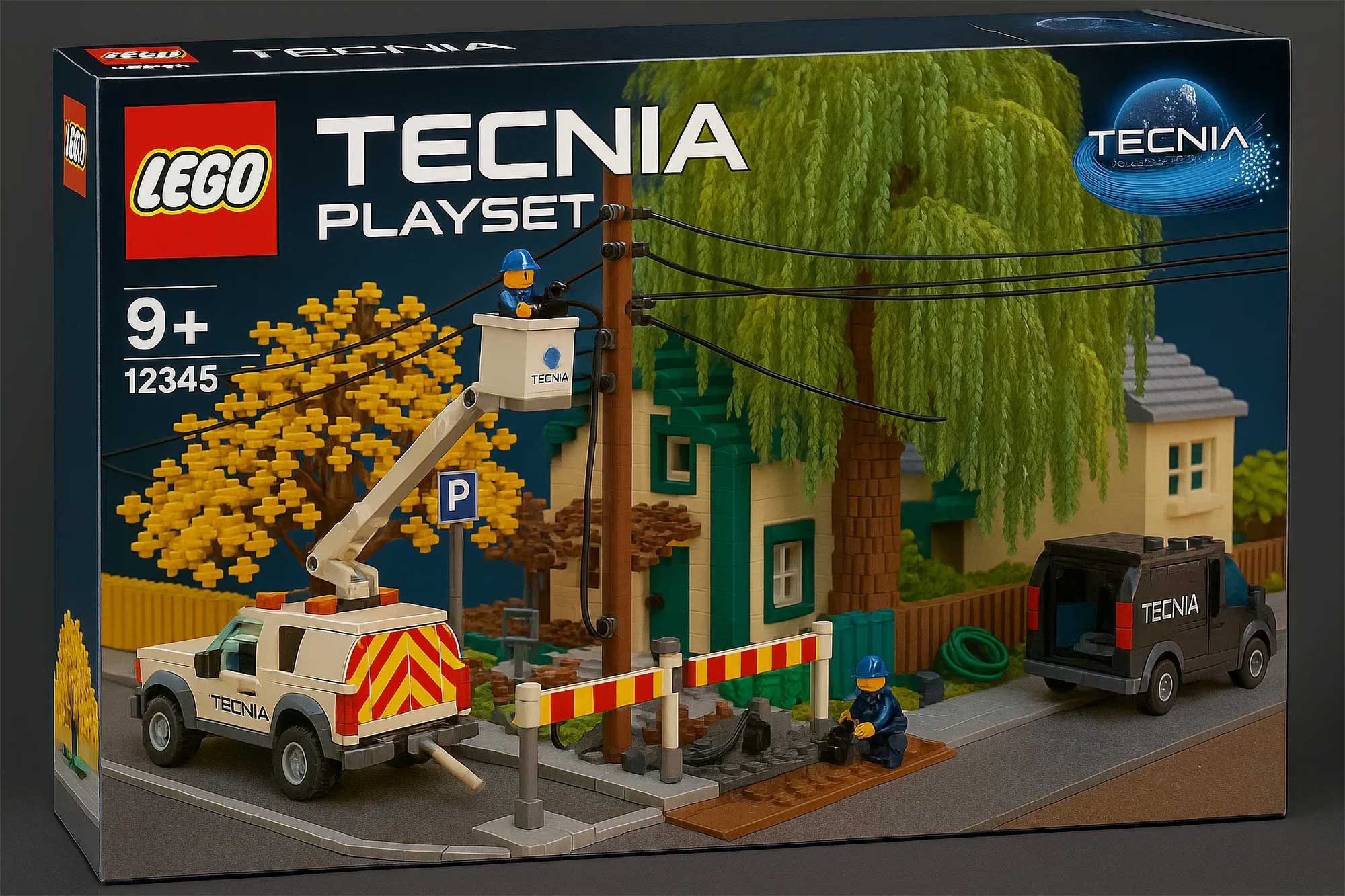 Tecnia AS - Liftbil parkert ved boligområde under fiberinstallasjon